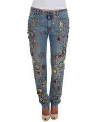 Dolce & Gabbana - Crystal Roses Heart Embellished Jeans - Lyst