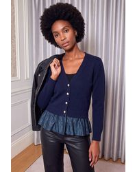 Roman - V-Neck Frill Trim Knit Cardigan - Lyst