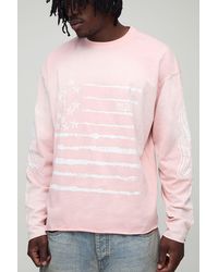 BoohooMAN - Tall Oversized Boxy Usa Graphic Washed Distressed Long-Sleeved T-Shirt - Lyst