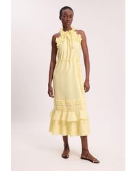 Karen Millen - Floral Applique Woven Halter Tier Maxi Dress - Lyst