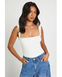 Boohoo - Petite Double Layer Slinky Square Neck Sleeveless Bodysuit - Lyst