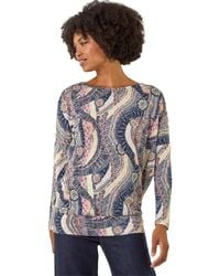 Roman - Abstract Print Banded Hem Stretch Top - Lyst