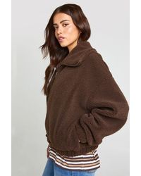 Boohoo - Funnel Neck Teddy Bomber Jacket - Lyst