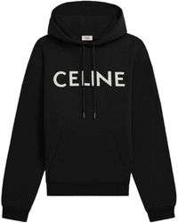 Celine - Celine Katoen-jersey Hoodie Met Logoprint Zwart - Lyst