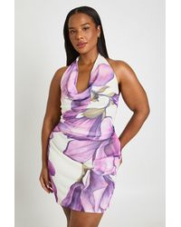 Boohoo - Plus Floral Mesh High Cowl Mini Dress - Lyst
