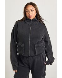 Boohoo - Plus Acid Washed Funnel Neck Jacket - Lyst