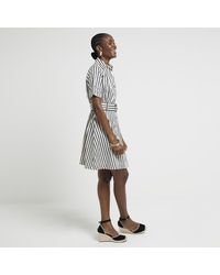 River Island - Mini Shirt Dress Stripe Belted Material_Cotton - Lyst