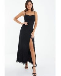 Quiz - Black Lace Split Leg Maxi Dress - Lyst
