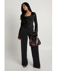 Boohoo - Long Sleeve Satin Cowl Neck Top - Lyst