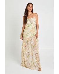Boohoo - Jacquard Floral Halterneck Ruched Detail Maxi Dress - Lyst