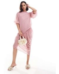 ASOS - Slash Neck Gathered Asym Midi Dress - Lyst