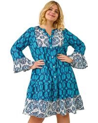 Roman - Curve Contrast Print V-Neck Midi Dress - Lyst