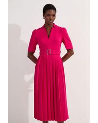 Karen Millen - Petite Tailored Structured Crepe Forever Pleat Midi Dress - Lyst