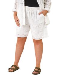 Roman - Curve Tie Waist Broderie Short - Lyst