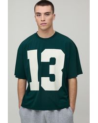 BoohooMAN - Oversized Boxy Varsity 13 Printed Scuba T-Shirt - Lyst