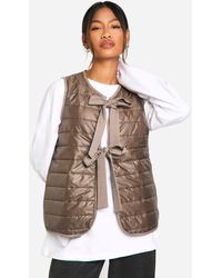 Boohoo - Bow Detail Padded Gilet - Lyst