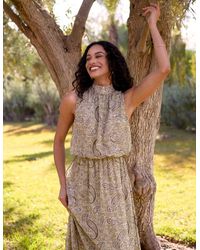 Blue Vanilla - Paisley Print Rhinestone High Neck Midi Dress - Lyst