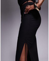 Kaiia - Exclusive Cotton Blend Linen Look Side Split Tie Detail Midaxi Skirt Co-Ord - Lyst