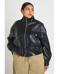 Boohoo - Plus Funnel Neck Faux Leather Jacket - Lyst