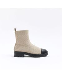 River Island - Sock Boots Cream Wide Fit Quilted - Lyst