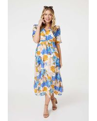 Izabel London - Printed 1/2 Sleeve Belted Midi Dress - Lyst