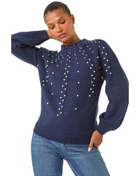 Roman - Pearl Embellished Cable Knit Jumper - Lyst