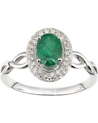 DIAMANT L'ÉTERNEL - 9ct Witgouden Diamanten En Smaragd Ovale Edelsteenring - Lyst