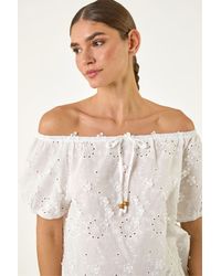 Roman - Floral Embroidered Bardot Top - Lyst