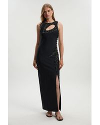 Karen Millen - Embellished Figure Form Bandage Sleeveless Knit Maxi Dress - Lyst