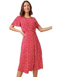 Roman - Ditsy Print Frill Waist Midi Dress - Lyst