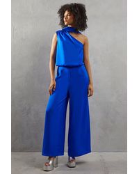 Warehouse - One Shoulder Drop Waist Satin Wide Leg Jumpsuit - Lyst