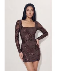 MissPap - Textured Floral Mesh Mini Dress - Lyst