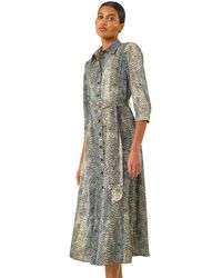 Roman - Animal Print Midi Shirt Dress - Lyst