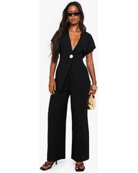 Boohoo - Linen Look Button Detail Top And Wide Leg Trouser Co-Ord - Lyst