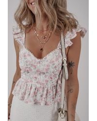 Everyday the Label - Floral Print Sweetheart Ruffle Top - Lyst
