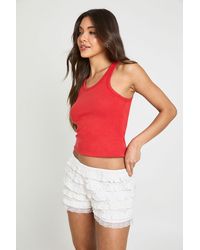 Boohoo - Linen Look Ruffle Shorts - Lyst