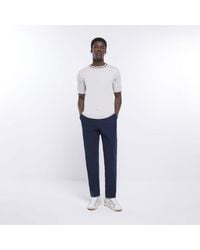 River Island - Chino Trousers Navy Slim Fit Casual Pants Cotton - Lyst