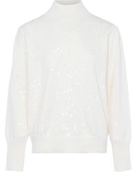 faina - Strickpullover Mit Pailletten Damen Wollweiß - Lyst