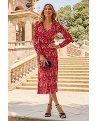 Sosandar - Geometric Print Hoop Detail Jersey Wrap Dress - Lyst