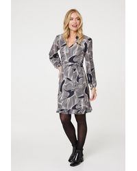 Izabel London - Abstract Ruffled Tie Waist Knee Length Dress - Lyst