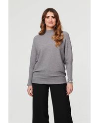 Izabel London - Striped Texture High Neck Relaxed Jumper - Lyst