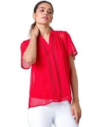 Roman - Textured Spot Lace Trim Blouse - Lyst