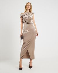 River Island - Midi Dress Velvet Sleeveless Drape - Lyst