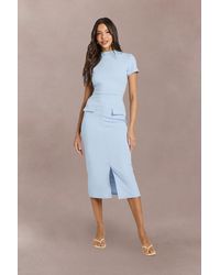 Boohoo - Crepe High Neck Pocket Detail Midi Dress - Lyst