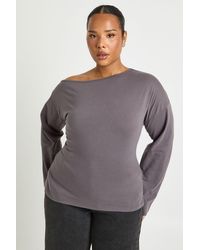 Boohoo - Plus Off The Shoulder Ruched Split Hem Top - Lyst