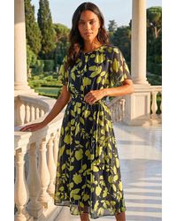 Roman - Floral Split Sleeve Midi Dress - Lyst