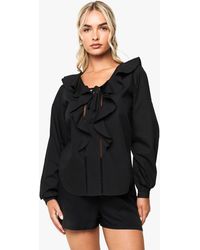 Boohoo - Ruffle Cutwork Trim Blouse - Lyst