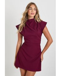 Boohoo - Ruched High Neck Cap Sleeve Shift Dress - Lyst