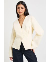 Boohoo - Twill Balloon Sleeve Cinched Blazer - Lyst