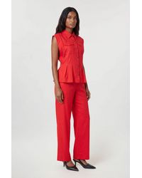 Karen Millen - Premium Viscose Linen Topstitch Woven Blouse With Waist Seam Detail - Lyst